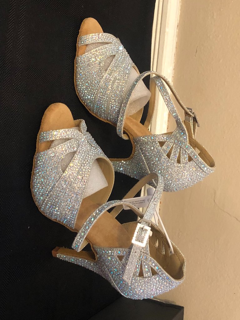 Danceandsway Silver Rhinestone Strappy Salsa Ballroom Dance Heels 6 — image 3 of 8